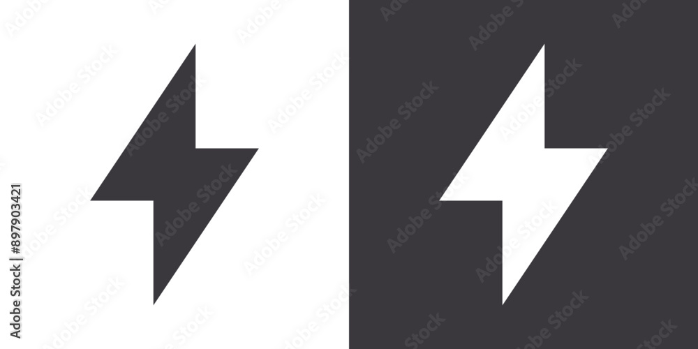 lightning bolt icon Flat set in black and white color outline vector lightning bolt icon Flat set in black and white color outline vector
