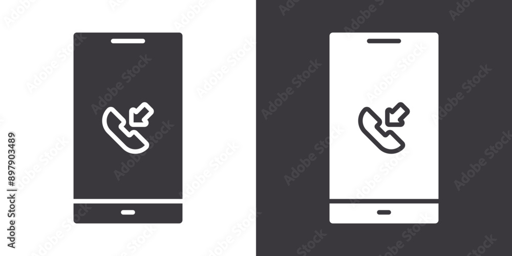 Mobile Phone call icon Flat set in black and white color outline vector Mobile Phone call icon Flat set in black and white color outline vector