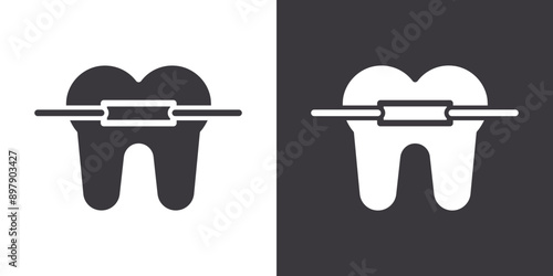 lingual braces icon Flat set in black and white color outline vector