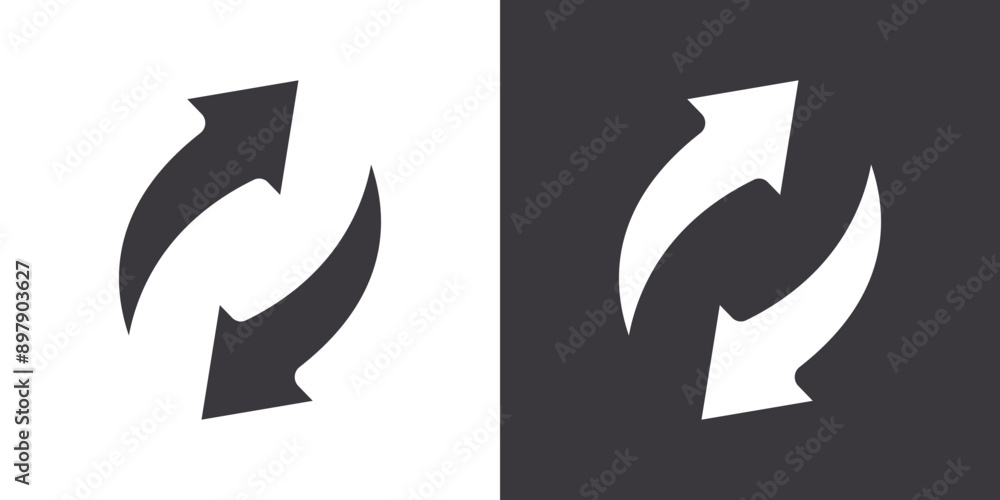 Refresh icon Flat set in black and white color outline vector Refresh icon Flat set in black and white color outline vector