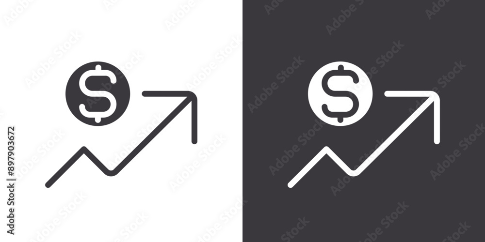 Rise price icon Flat set in black and white color outline vector Rise price icon Flat set in black and white color outline vector
