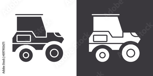Road roller icon Flat set in black and white color outline vector
