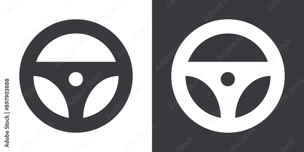 Steering wheel icon Flat set in black and white color outline vector Steering wheel icon Flat set in black and white color outline vector