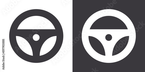 Steering wheel icon Flat set in black and white color outline vector