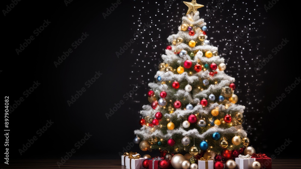 decorated christmas tree white background