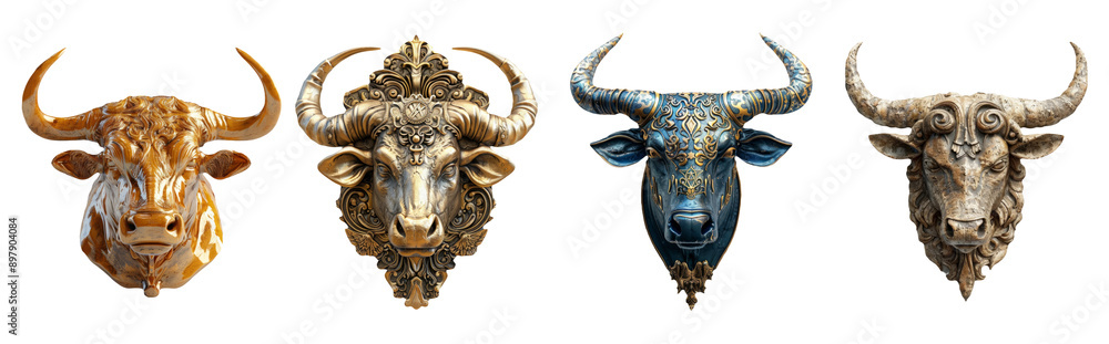 Decorative Bull Heads isolated on transparent background Decorative Bull Heads isolated on transparent background
