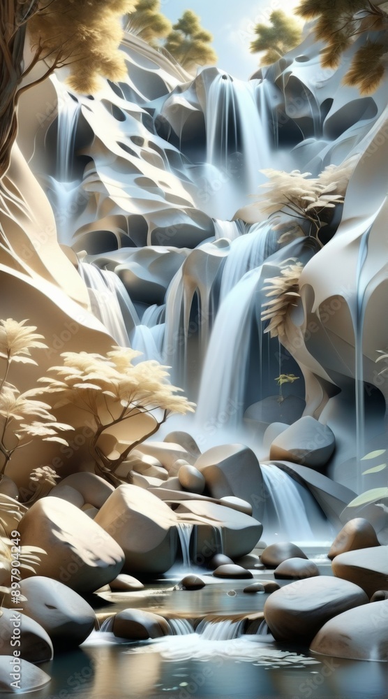 Obraz premium Digital art piece that appears to be 3D rendering waterfall intr