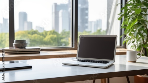 Wallpaper Mural natural laptop on desk on white Torontodigital.ca