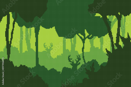 pixel art of a green natural landscape with a clear sky
