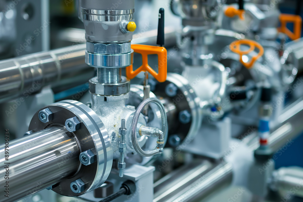 Industrial Pipeline System with Valves and Manual Controls in Modern Factory Industrial Pipeline System with Valves and Manual Controls in Modern Factory