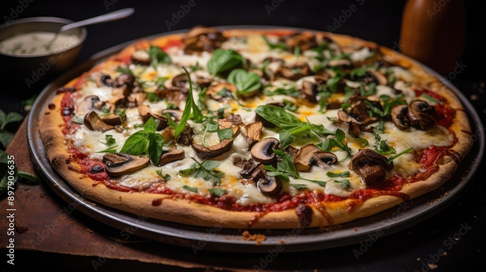 close pizza champignon mushroom close pizza champignon mushroom