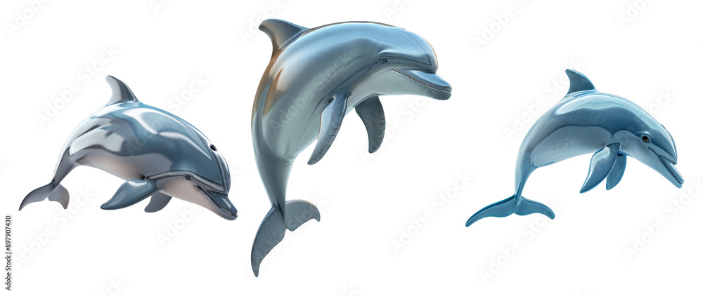 Fototapeta premium Dolphins Swimming Collection Isolated on Transparent Background