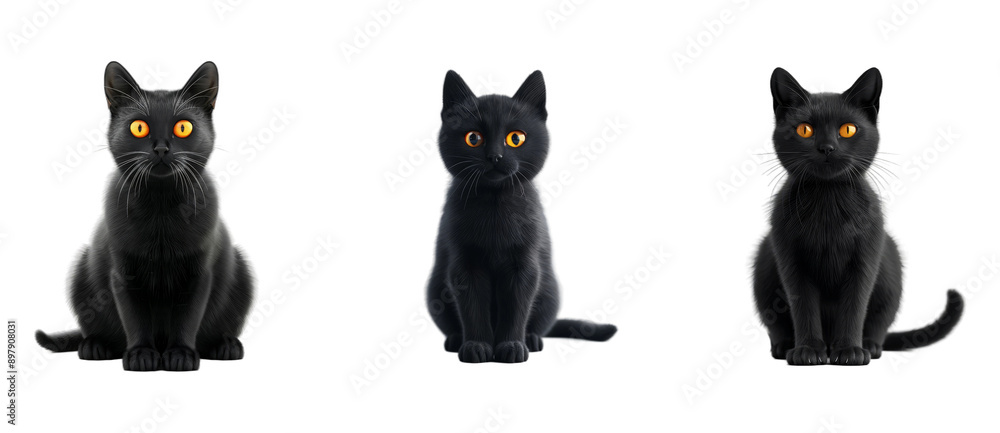 Black Cats Sitting Isolated On Transparent Background Black Cats Sitting Isolated On Transparent Background