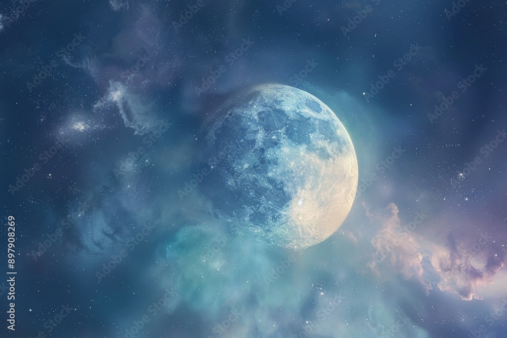 Obraz premium Full Moon In A Starry Sky.