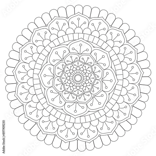 floral Mandala design coloring page on white background