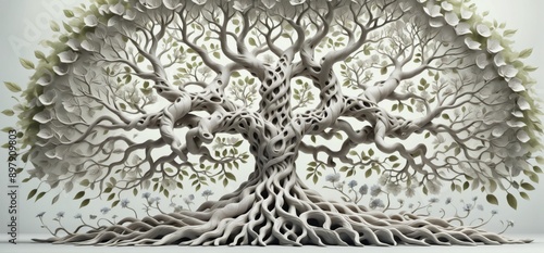 3D rendering tree life is made up multiple branches leaves detai