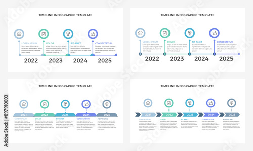 Timeline infographic templates with four or five events or milestones, presentation slides, vector eps10 illustration