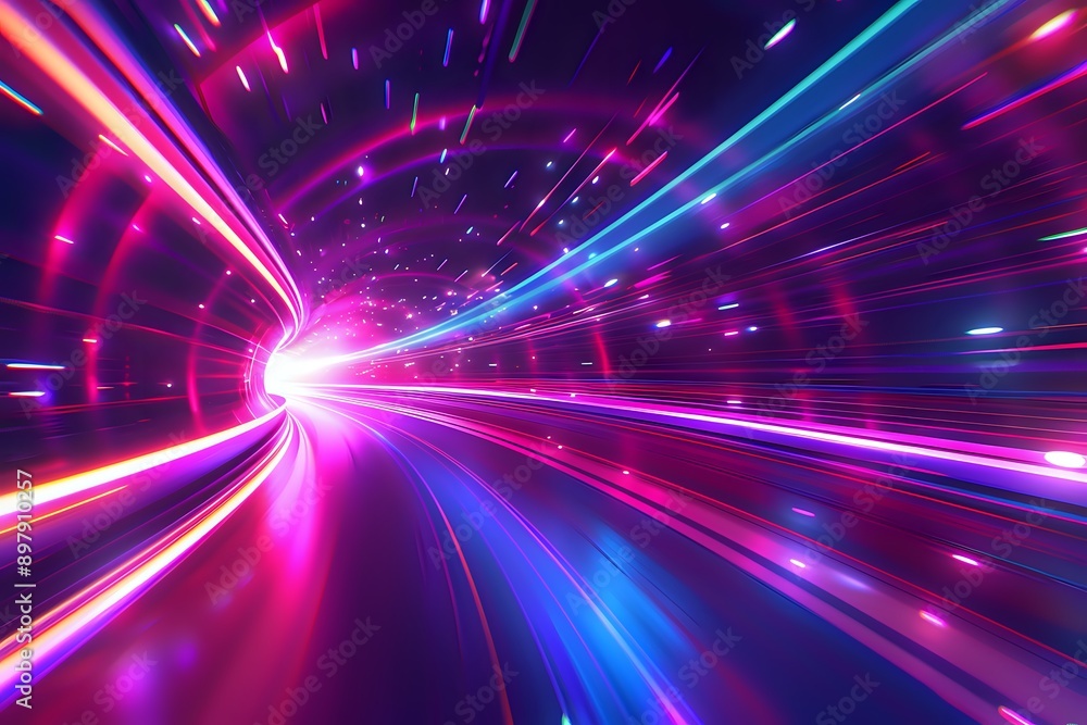 Neon Tunnel Lights Speed Motion Blur Background Neon Tunnel Lights Speed Motion Blur Background