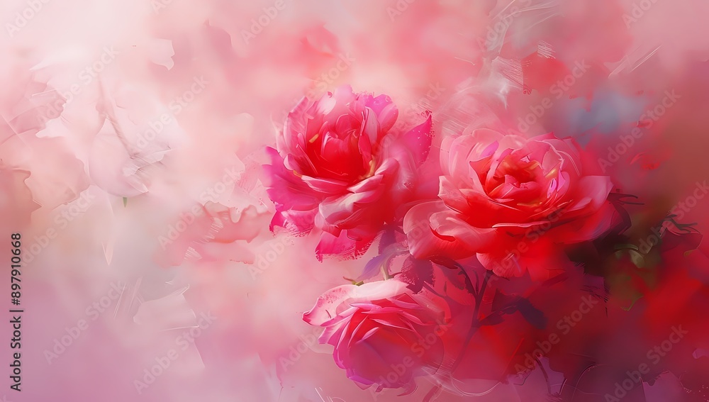 Pink Roses Floral Painting, Romantic Floral Art Pink Roses Floral Painting, Romantic Floral Art