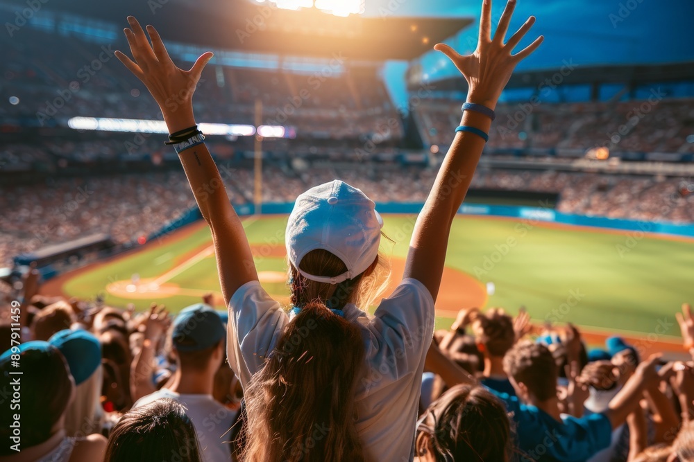 custom made wallpaper toronto digitalWoman cheering at a baseball game.