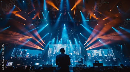 Futuristic Tech Conference: CEO's Visionary Speech Against Stunning Cityscape Backdrop - Generative AI