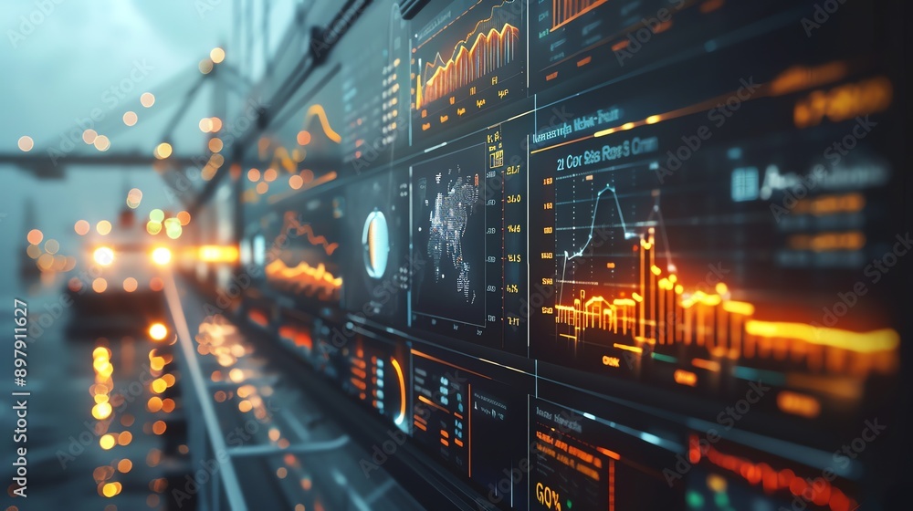 Futuristic digital display with data and graphs. Futuristic digital display with data and graphs.