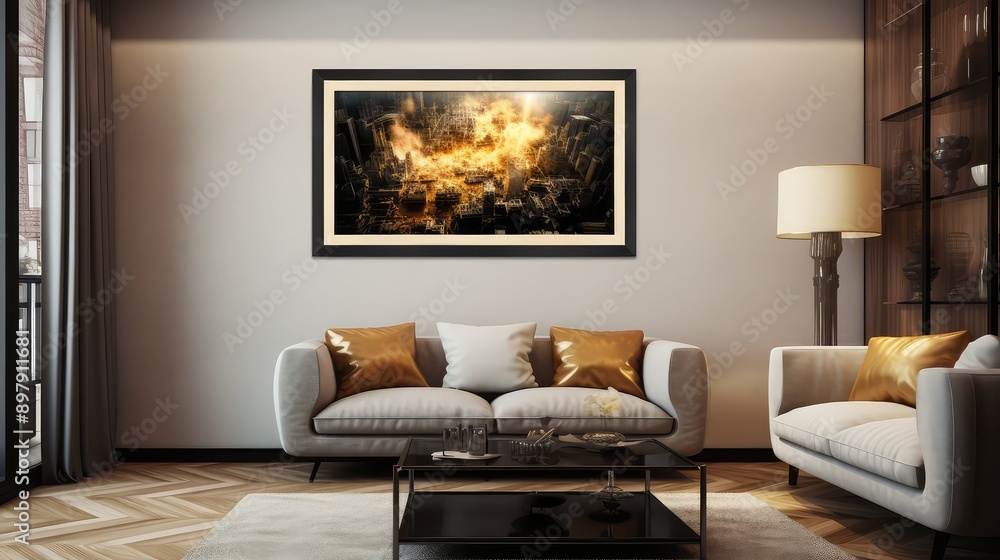 Fototapeta premium painting gold and black frame