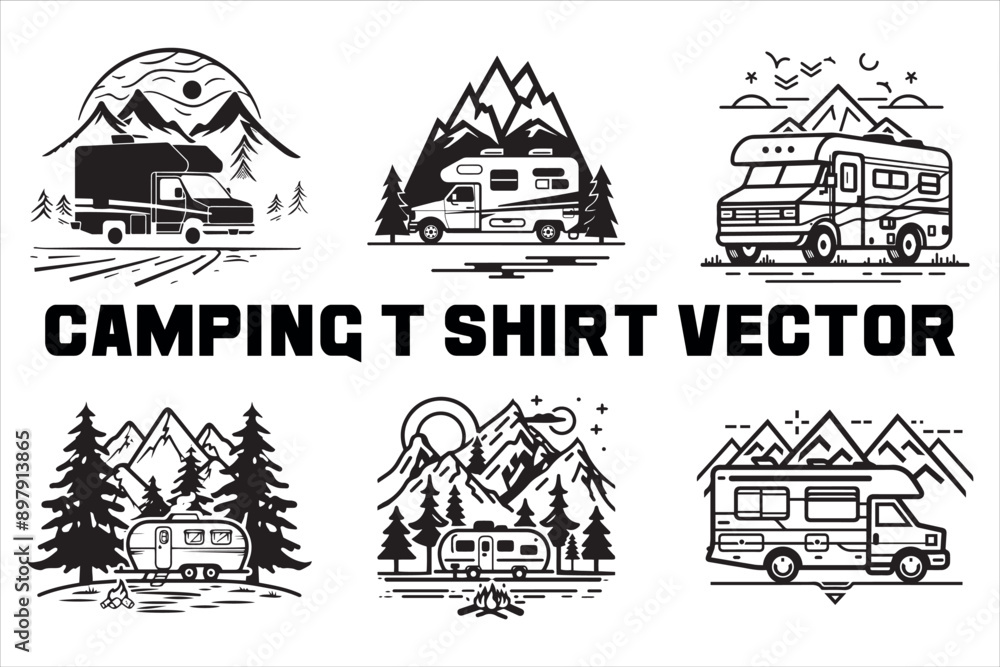 Creative Camping silhouette vector Creative Camping silhouette vector