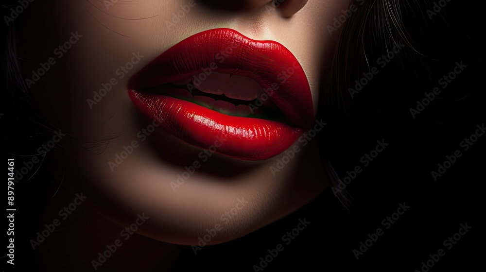 Obraz premium seductive red lips black background
