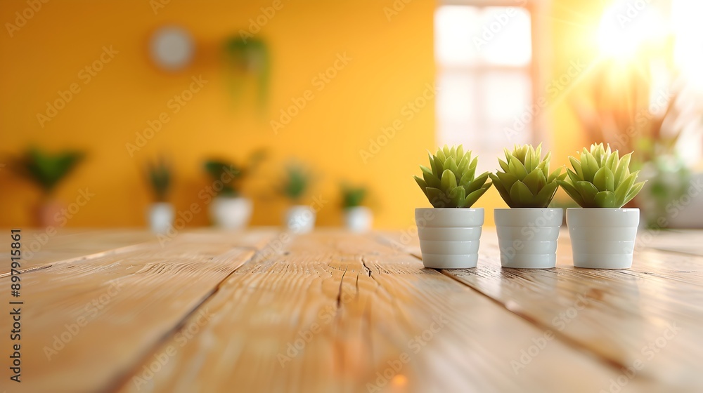 Wooden Table with Succulents and Sunlight. Wooden Table with Succulents and Sunlight.
