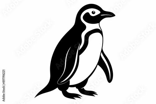 Vector image of the penguin silhouette. Penguin black silhouette vector logo. Penguin icon. Penguin and ice. Penguin black silhouette vector, icon on a white background.
