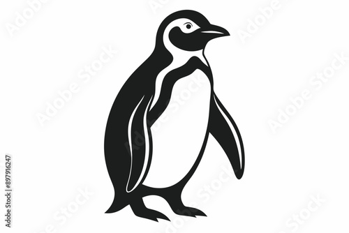 Vector image of the penguin silhouette. Penguin black silhouette vector logo. Penguin icon. Penguin and ice. Penguin black silhouette vector, icon on a white background.
