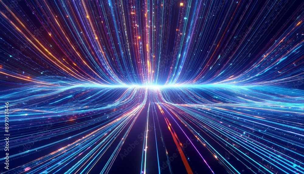 Futuristic light rays create a vibrant, dynamic scene, conveying speed, energy, and technology in a mesmerizing visualization. Futuristic light rays create a vibrant, dynamic scene, conveying speed, energy, and technology in a mesmerizing visualization.
