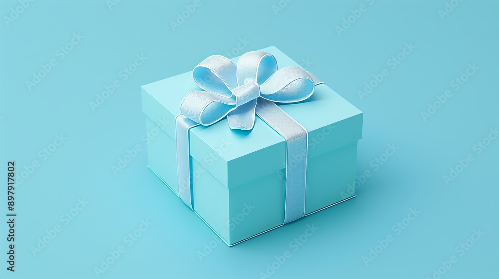 Elegant Blue Gift Box with Ribbon on Light Blue Background: Perfect for All Occasions Elegant Blue Gift Box with Ribbon on Light Blue Background: Perfect for All Occasions