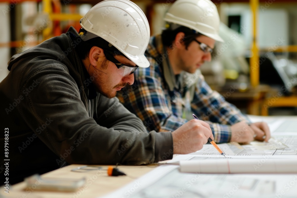 Construction Workers Reviewing Plans.