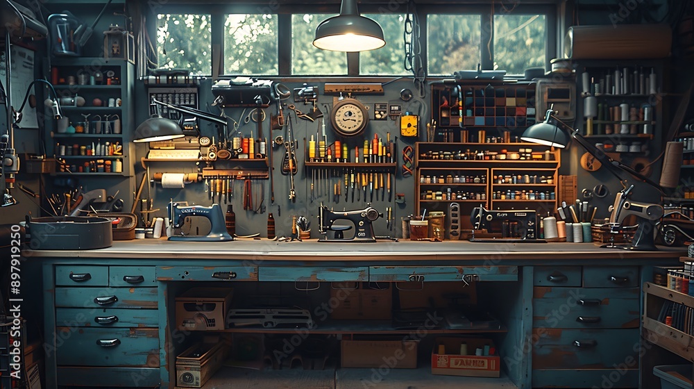 A cinematic photograph of a sewing workbench, neatly placed sewing tools and fabrics, warm afternoon light casting long shadows, detailed textures of the tools and fabrics, focus on central tools, A cinematic photograph of a sewing workbench, neatly placed sewing tools and fabrics, warm afternoon light casting long shadows, detailed textures of the tools and fabrics, focus on central tools,