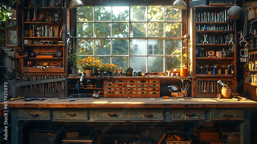 A cinematic photograph of a tinker's workbench, perfectly arranged small repair tools, golden sunlight filtering through a nearby window, detailed textures of the tools and workbench, A cinematic photograph of a tinker's workbench, perfectly arranged small repair tools, golden sunlight filtering through a nearby window, detailed textures of the tools and workbench,