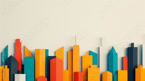 A colorful city skyline made of paper buildings