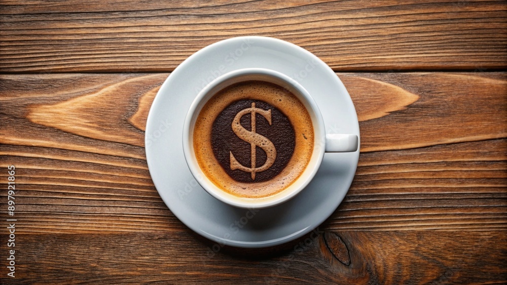 Coffee price to tell us current economy ratio concept, Dollar sign nestled within a coffee cup of coffee shop. Coffee price to tell us current economy ratio concept, Dollar sign nestled within a coffee cup of coffee shop.