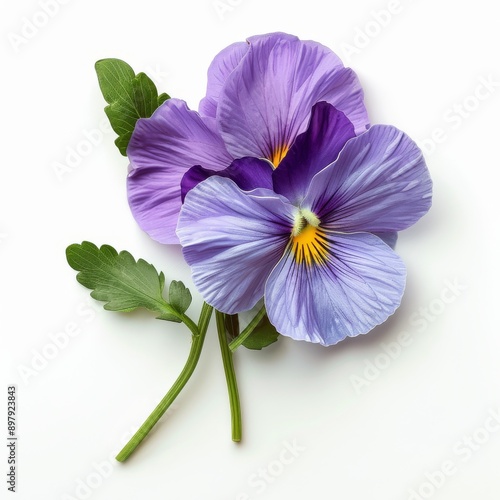 A Sprig of Pansy Flower on White Background photo