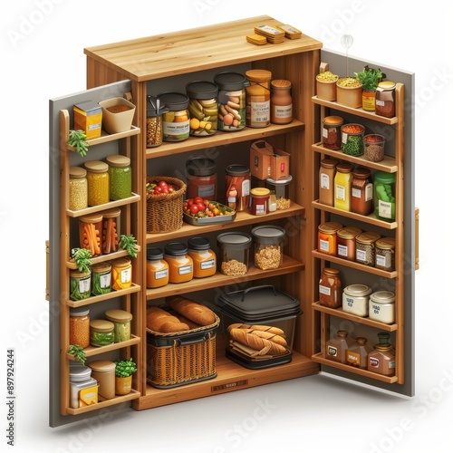 Wallpaper Mural 3D Isometric Design of a Well-Organized Pantry with Various Food Items and Storage Containers Torontodigital.ca