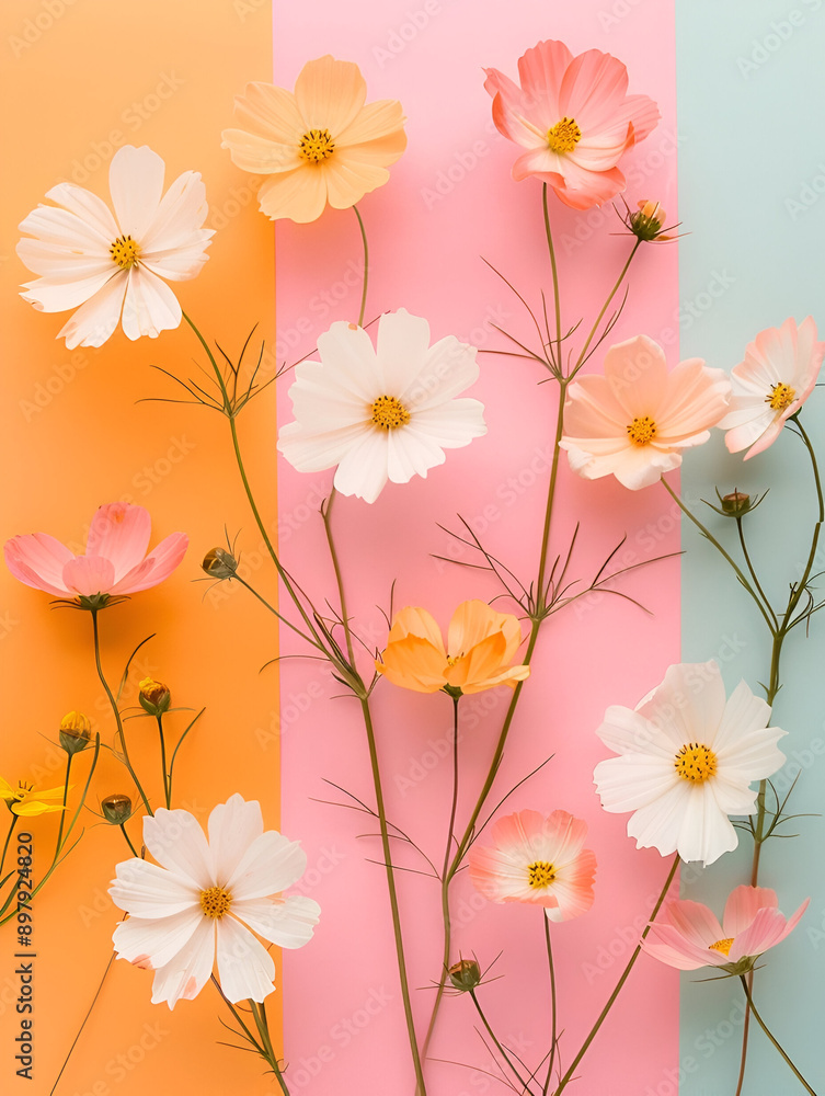 Spring Flowers on Pastel Paper Background Spring Flowers on Pastel Paper Background