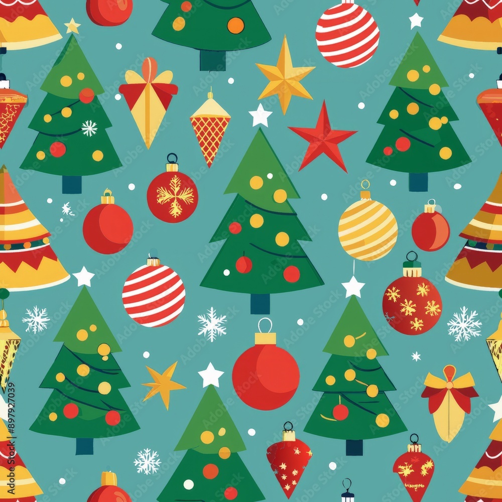 Seamless pattern of Christmas trees and ornaments, Generative AI Seamless pattern of Christmas trees and ornaments, Generative AI