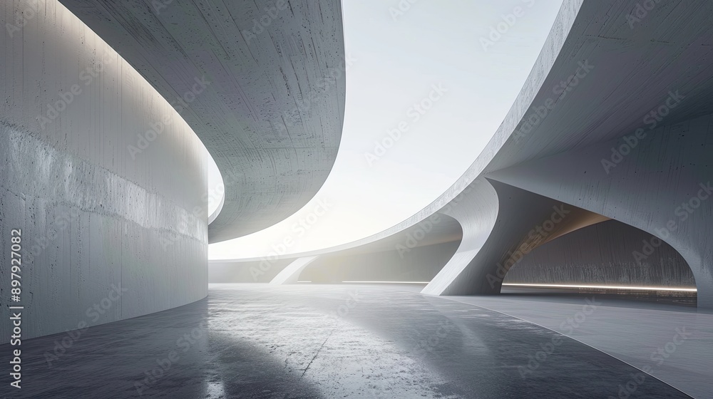 Futuristic architecture with empty concrete floor. Scene for car presentation. car sale, automobile, automotive empty space or area in showroom, shop or store Futuristic architecture with empty concrete floor. Scene for car presentation. car sale, automobile, automotive empty space or area in showroom, shop or store