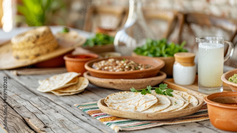 Elegantly Arranged Traditional Mexican Restaurant Table with Authentic Cuisine and Decor Elegantly Arranged Traditional Mexican Restaurant Table with Authentic Cuisine and Decor