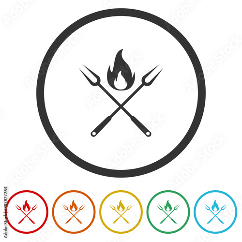  BBQ icon . Set icons in color circle buttons