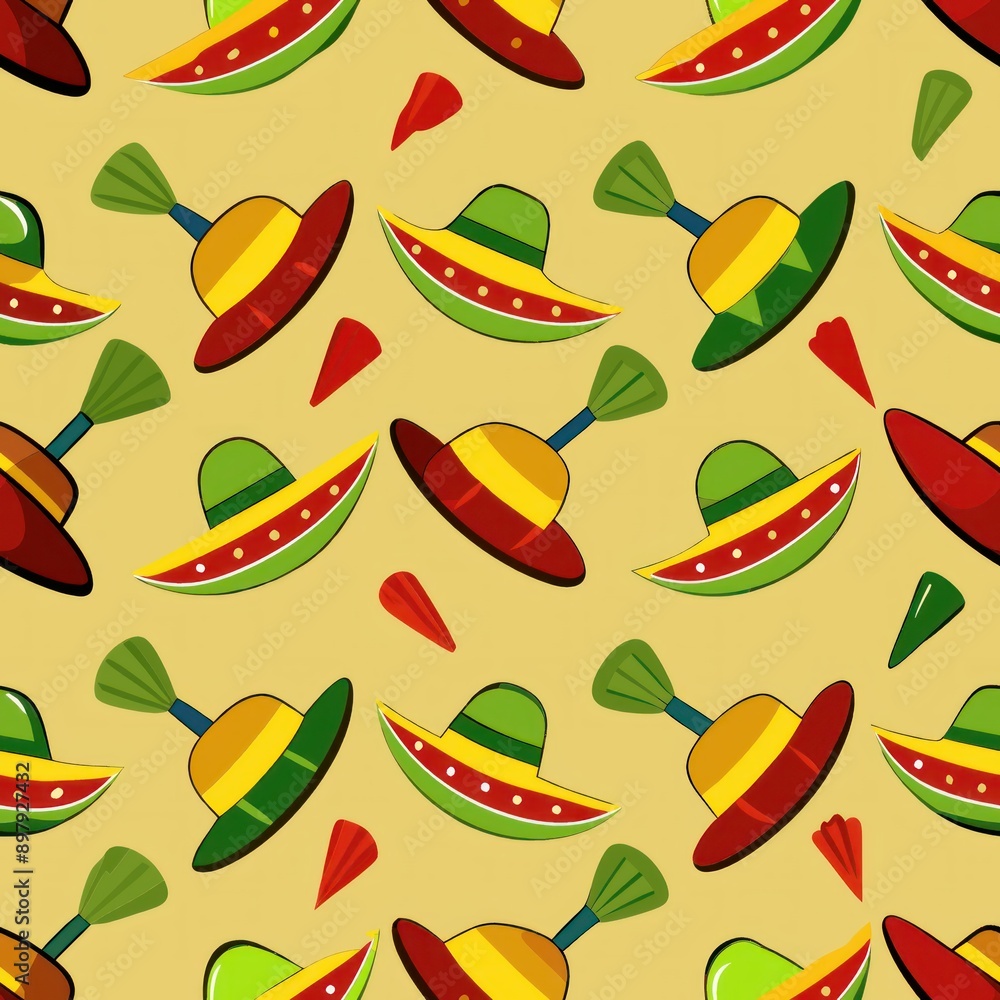 Seamless pattern of Cinco de Mayo sombreros and maracas, Generative AI Seamless pattern of Cinco de Mayo sombreros and maracas, Generative AI