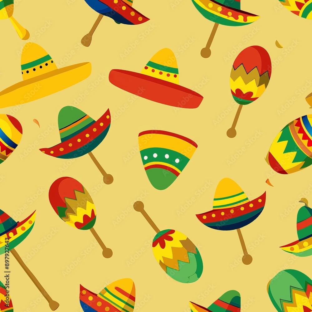 Seamless pattern of Cinco de Mayo sombreros and maracas, Generative AI Seamless pattern of Cinco de Mayo sombreros and maracas, Generative AI