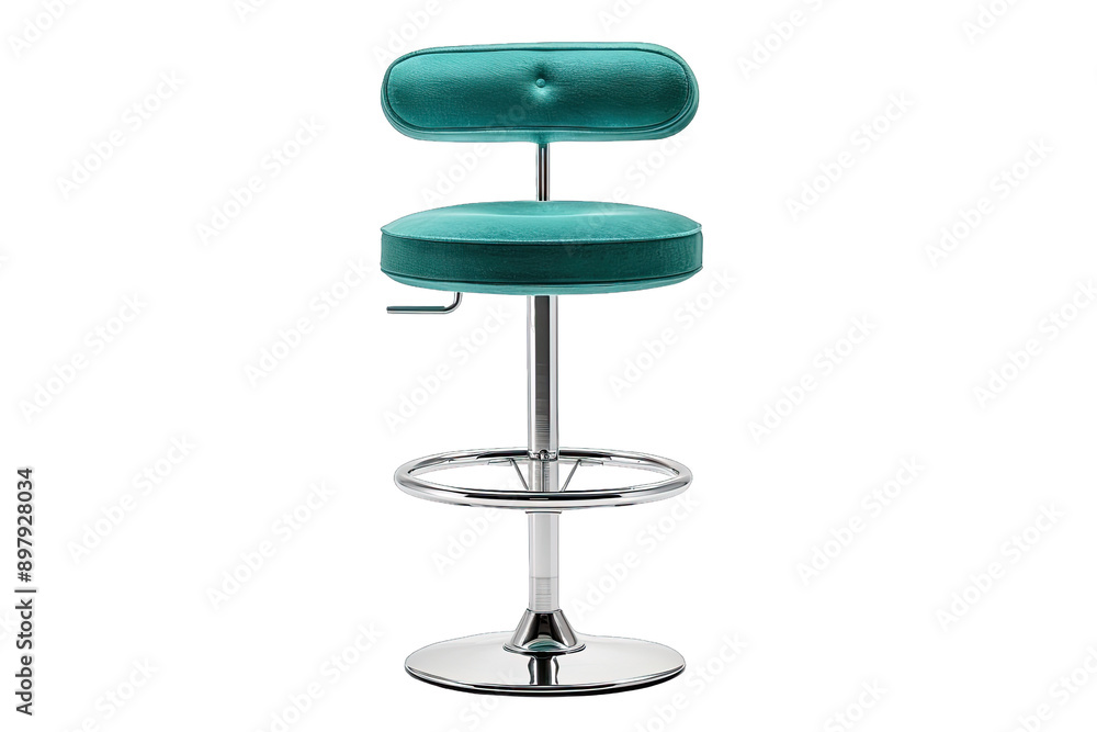 Modern teal bar stool with metallic base and footrest, stylish and comfortable seating for bars and kitchens. Modern teal bar stool with metallic base and footrest, stylish and comfortable seating for bars and kitchens.