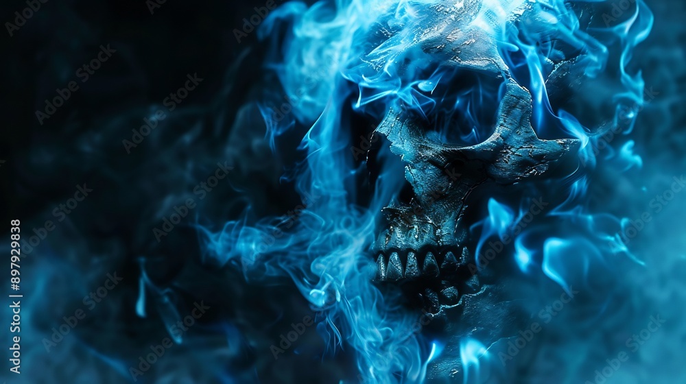 Fototapeta premium Skull monster with blue flames
